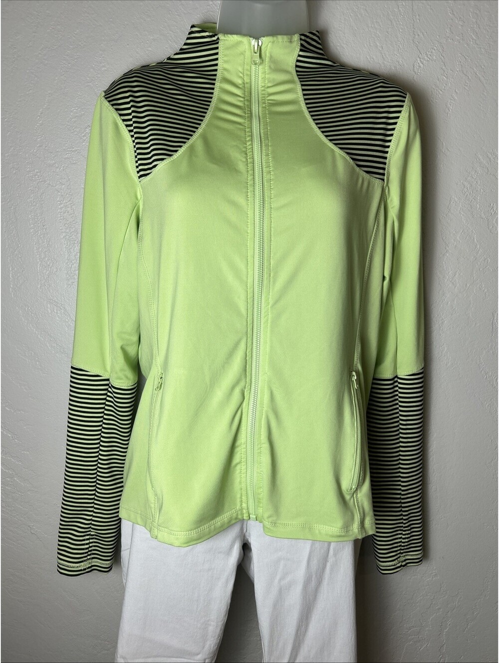 Blue Saks Fifth Ave Jacket Light Flare Inkwell Stripe Thumbholes Size M Full Zip